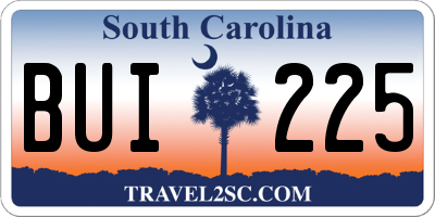 SC license plate BUI225