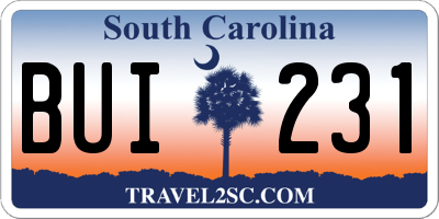 SC license plate BUI231