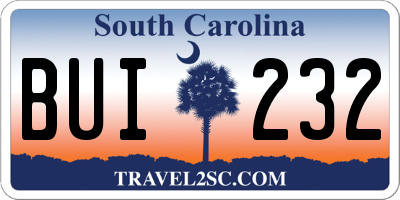 SC license plate BUI232