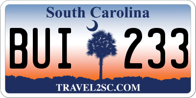 SC license plate BUI233