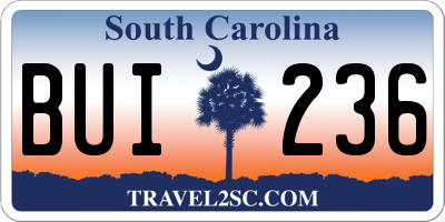 SC license plate BUI236