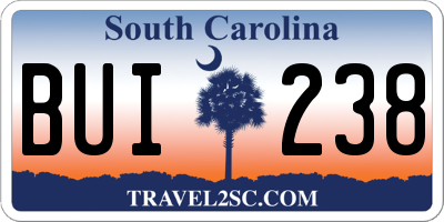 SC license plate BUI238