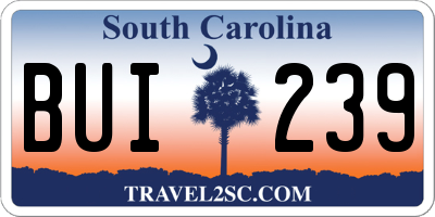 SC license plate BUI239
