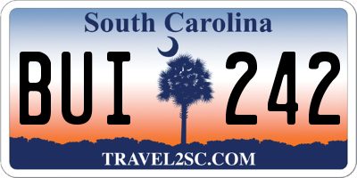 SC license plate BUI242