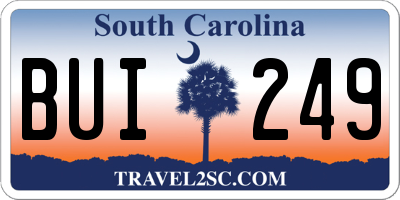 SC license plate BUI249