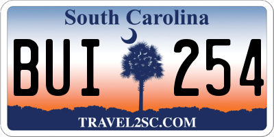 SC license plate BUI254