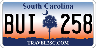 SC license plate BUI258