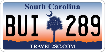 SC license plate BUI289
