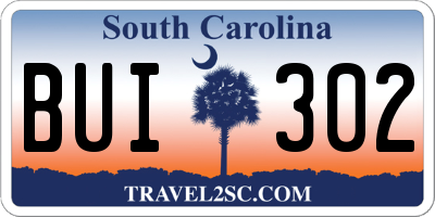 SC license plate BUI302