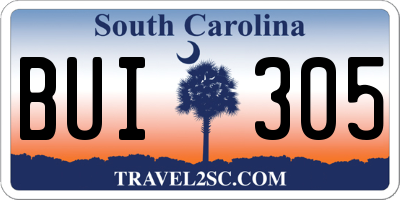 SC license plate BUI305