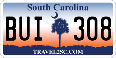 SC license plate BUI308