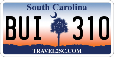 SC license plate BUI310