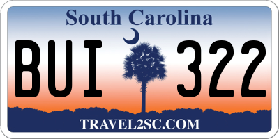 SC license plate BUI322