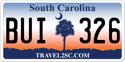 SC license plate BUI326