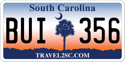 SC license plate BUI356
