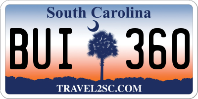 SC license plate BUI360