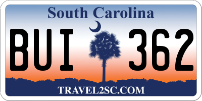 SC license plate BUI362