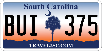 SC license plate BUI375