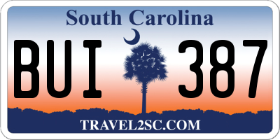 SC license plate BUI387