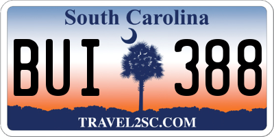 SC license plate BUI388