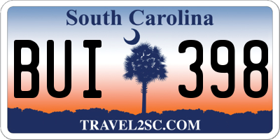 SC license plate BUI398