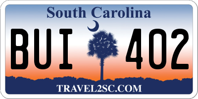 SC license plate BUI402