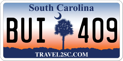 SC license plate BUI409