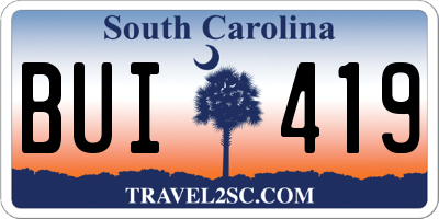 SC license plate BUI419