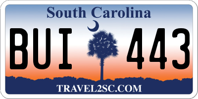 SC license plate BUI443