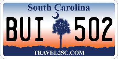 SC license plate BUI502