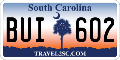 SC license plate BUI602