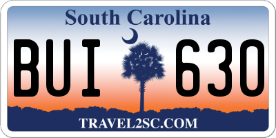 SC license plate BUI630