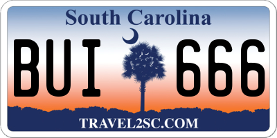 SC license plate BUI666