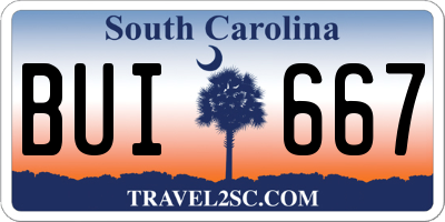 SC license plate BUI667