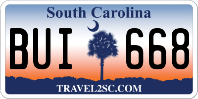 SC license plate BUI668
