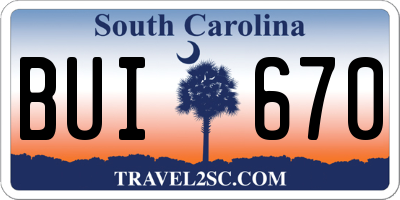 SC license plate BUI670