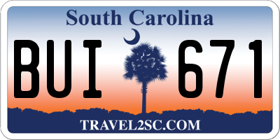 SC license plate BUI671