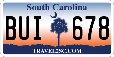 SC license plate BUI678