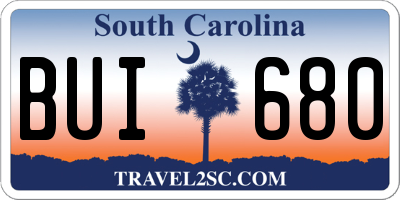 SC license plate BUI680