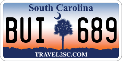 SC license plate BUI689