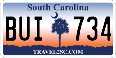 SC license plate BUI734