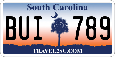 SC license plate BUI789