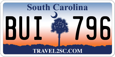 SC license plate BUI796