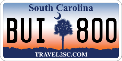 SC license plate BUI800