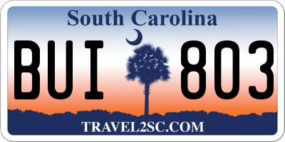 SC license plate BUI803