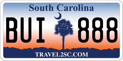 SC license plate BUI888