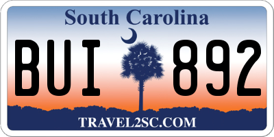 SC license plate BUI892