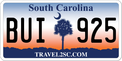 SC license plate BUI925