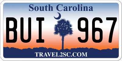 SC license plate BUI967