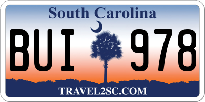 SC license plate BUI978